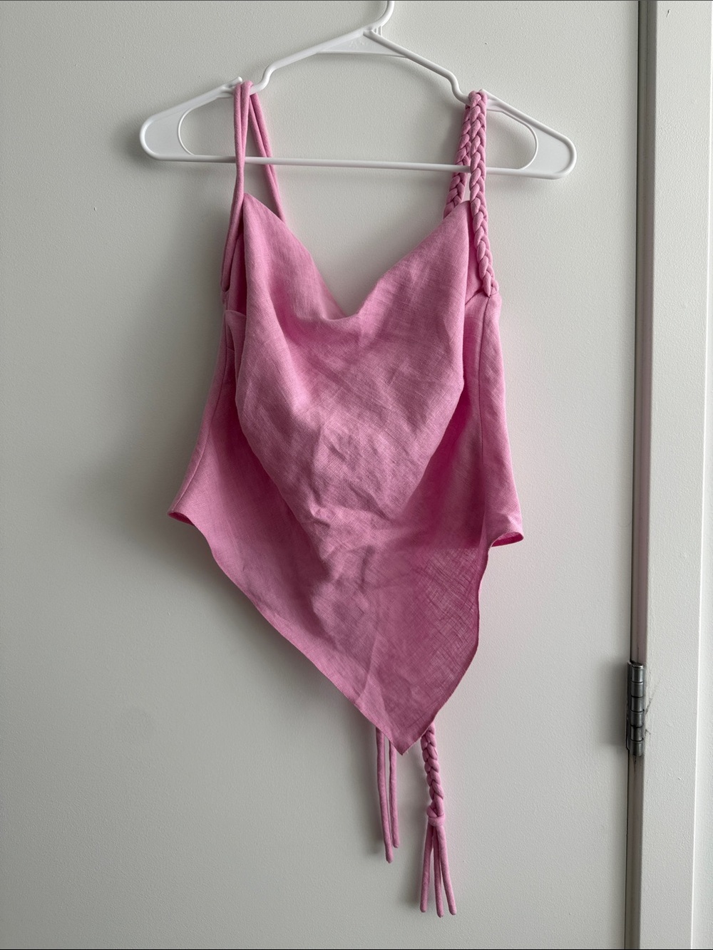 Nanushka Pink Handkerchief Hem Linen Tank Top